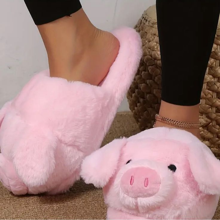 Fuzzy Pink Pig Slippers One Size Pink Slippers Aesthetic, Pig Slippers, Pepa Pig, Pink Slippers, Bling Shoes, Fuzzy Slippers, Slipper Shoes, Kid Shoes, Pink Ladies