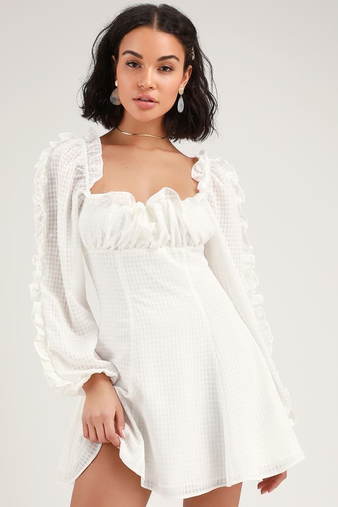 Trendy White Dresses for Women in the Latest Styles | Find a Cute Little White Dress for a Summer Party | Affordable All-White Dresses Babydoll Dress Long, White Babydoll Dress, White Lace Midi Dress, White Lace Maxi Dress, White Babydoll, White Lace Maxi, Ivory Lace Dress, Cute Short Dresses, Flared Mini Skirt