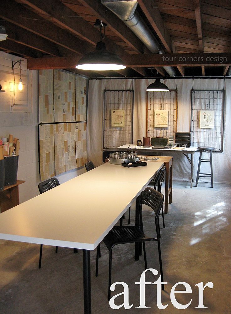 an empty room with tables and stools in it, before and after remodeling