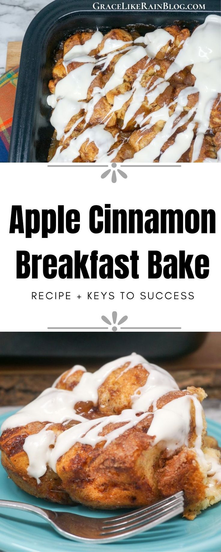 an apple cinnamon breakfast bake on a blue plate