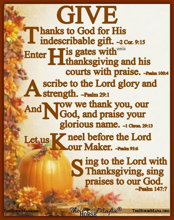 a thanksgiving card with the words give thanks to god for his