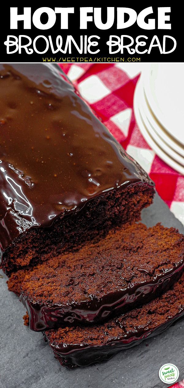 chocolate fudge brownie bread is cut into slices