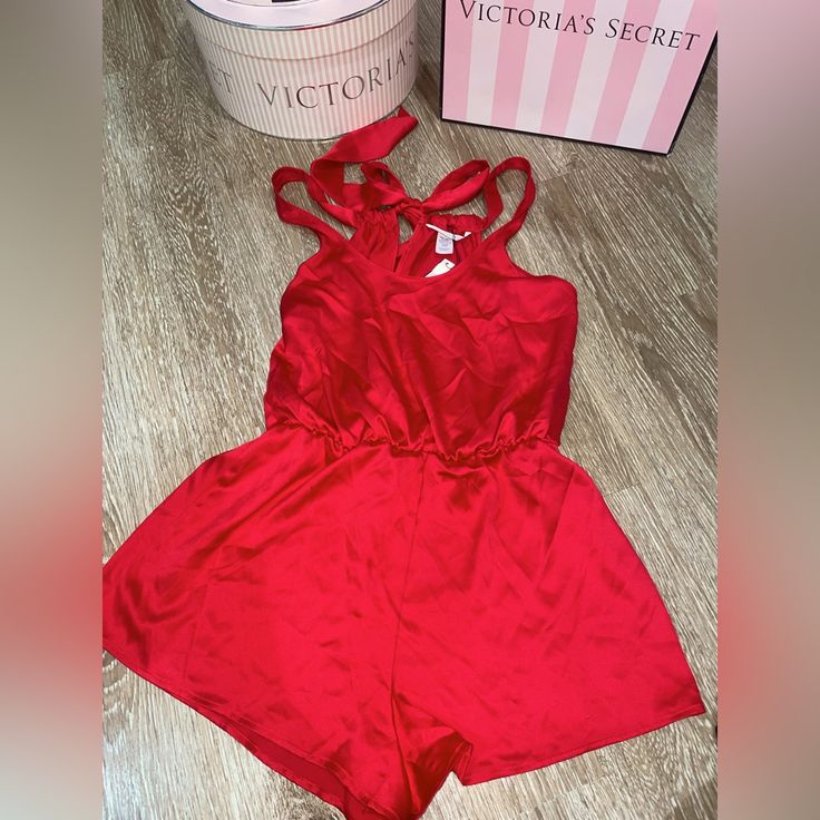 Victoria’s Secret Sleep Romper Red Sleepwear For Summer Party, Red Summer Party Sleepwear, Victoria's Secret Red Summer Sleepwear, Sleep Romper, Victoria’s Secret, Women's Intimates, Victoria's Secret, Pajamas, Rompers