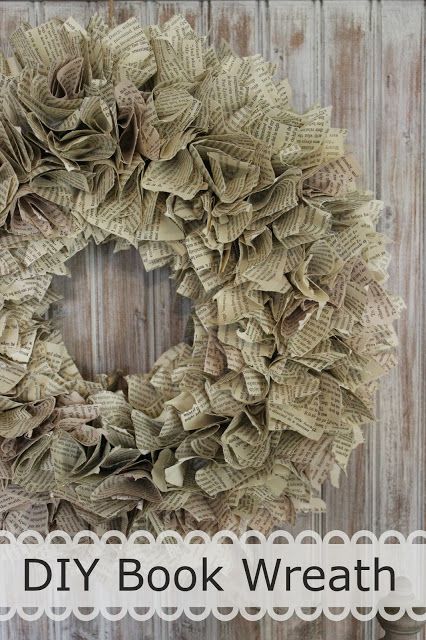 a wreath made out of old book pages with the words diy book wreath on it