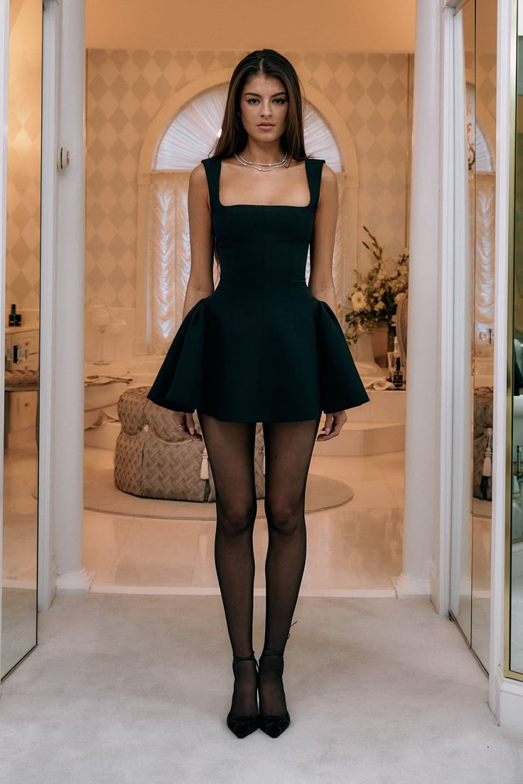 The Ingénue Noir – Petite Chérie Ingenue Dress, Dress With Stockings, Graduation Dresses, Fashion Tights, Grad Dresses, Looks Chic, Dress Inspo, Black Tights, Looks Vintage