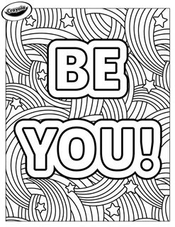 an adult coloring book with the words be you in black and white, surrounded by swirls