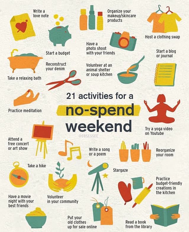 a poster with the words 21 activities for a no - spend weekend