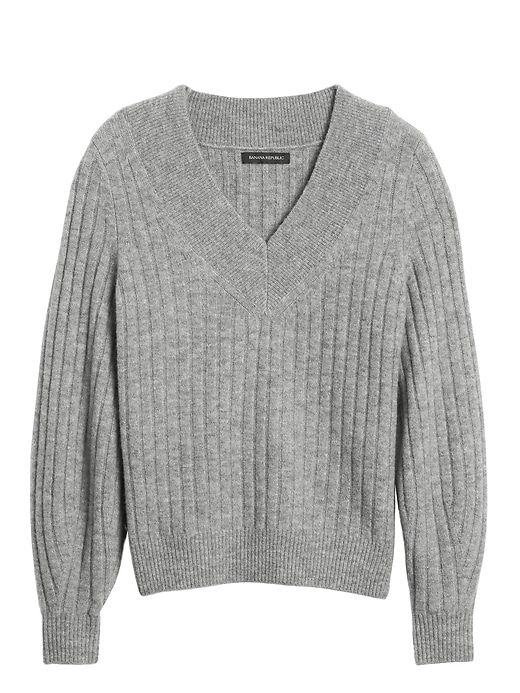 Aire Ribbed V-Neck Sweater | Banana Republic Knit V-neck Sweater With Ribbed Cuffs, V-neck Ribbed Sweater For Layering, Ribbed V-neck Sweater For Layering, Ribbed Cuff V-neck Sweater For Fall, Cozy V-neck Sweater For Work, Gray Textured Knit V-neck Sweater, Gray V-neck Sweater For Spring, Gray V-neck Sweater With Ribbed Cuffs, Gray V-neck Sweater For Work