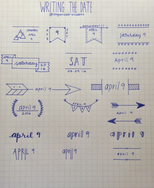 writing the date on a notebook page with arrows and numbers in blue ink, including an arrow