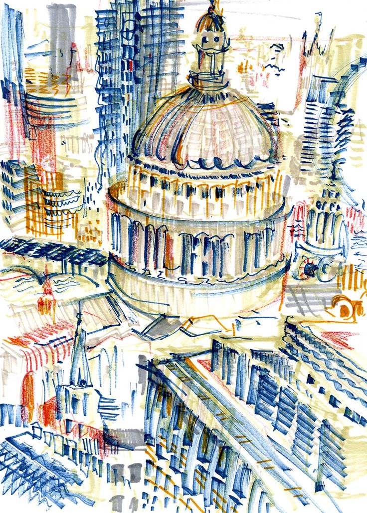 an artistic drawing of the capital building in washington d c, with colored pencils