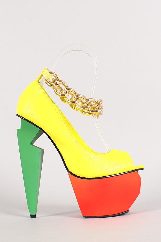 Privileged Mercer Neon Color Block Chain Platform Pump Glam Shoes, Block Chain, Chunky Platform, Neon Color, Platform Pumps, Neon Yellow, Unique Colors, Sling Backs, Ankle Strap