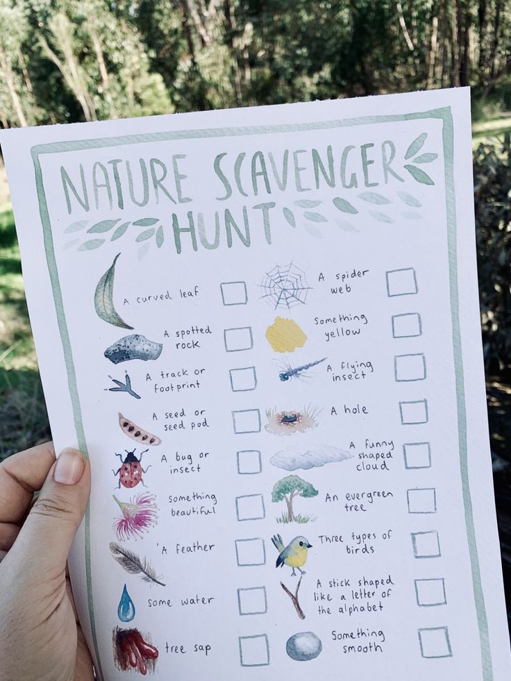 a person holding up a nature scavenger printable