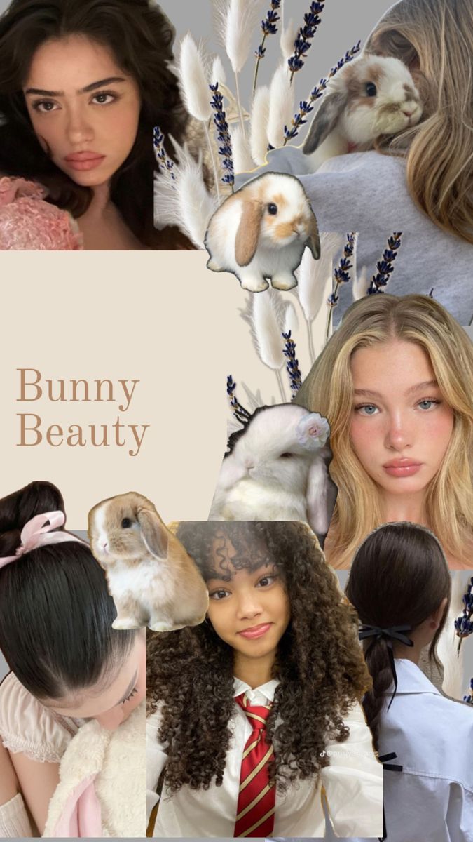 a collage of photos with different women and animals on them, including bunny ears