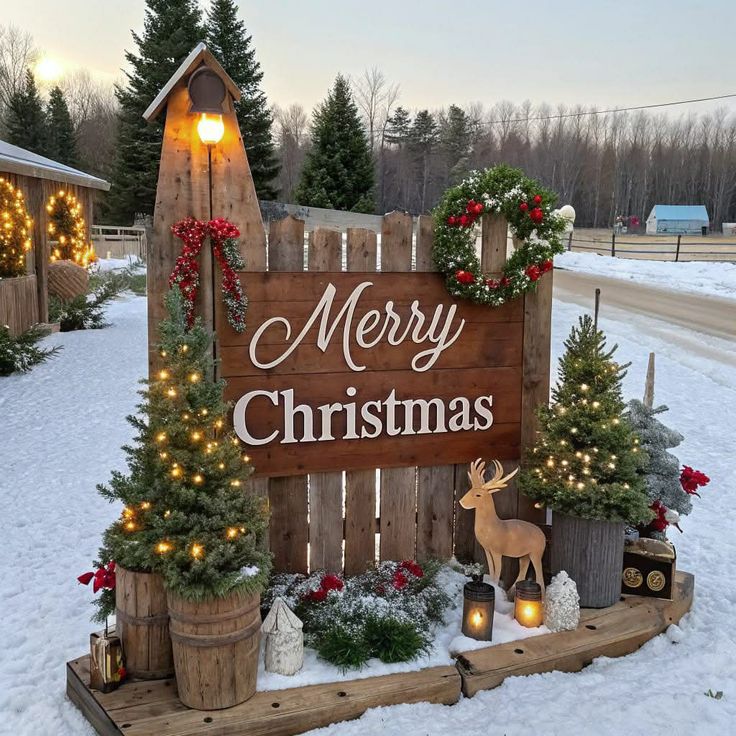 a wooden sign with christmas decorations on it