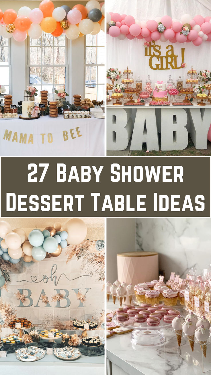 An elegant baby shower dessert table with pastel cupcakes, a tiered cake, and cute baby-themed decorations such as teddy bears, baby bottles, and balloons in soft pinks and blues Cake Table Baby Shower Ideas, Sweet Treat Bar Ideas, Dessert Table For Baby Shower Girl, Dessert Table Inspiration, Baby Shower Display Table, Baby Shower Setup Ideas, Dessert Table Baby Shower Girl, Baby Shower Table Decoration Ideas Girl, Baby Shower Treat Table Ideas