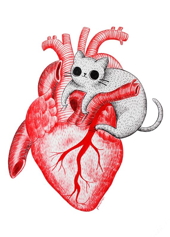 a drawing of a heart with a mouse inside