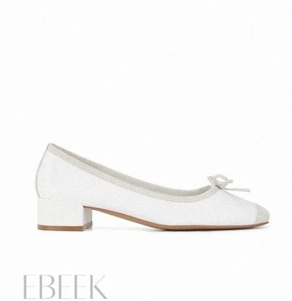 Ebeek - Silk Square-Toe Heeled Ballet Flats with Vintage Bow Detail Spring Wedding Shoes With Sculpted Heel And Almond Toe, Spring Wedding Shoes With Padded Heel And Round Toe, Spring Wedding Shoes With Padded Heel And Almond Toe, Spring Wedding Shoes With Almond Toe, Classic Spring Court Shoes With Closed Toe, Classic Closed Toe Court Shoes For Spring, Classic Wedding Shoes With Almond Toe For Spring, Classic Spring Wedding Shoes With Almond Toe, Low Heel Court Shoes For Spring Formal