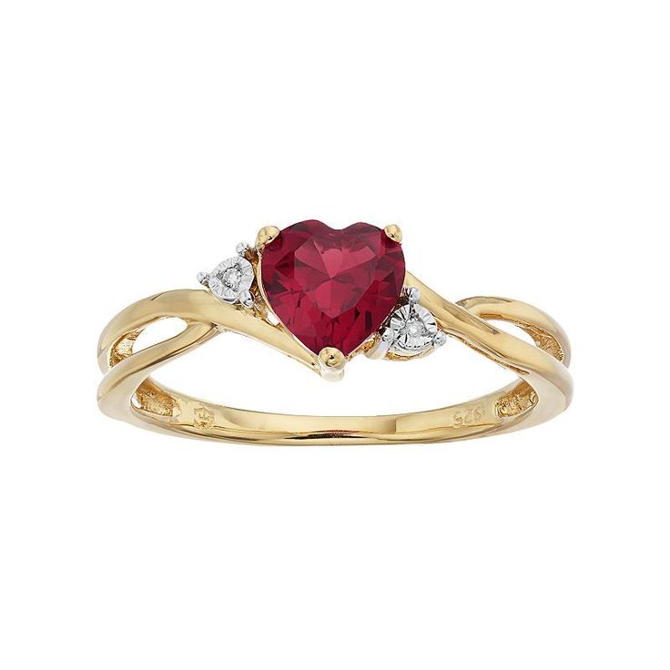 A heart-shaped garnet gemstone serves as the focal point to this beautiful ring, while shimmering diamond accents add eye-catching style.RING DETAILSWidth: 6.5 mmMetal: 10k goldPackaging: boxedSTONE DETAILSStone type: garnetTotal weight: 1/2 ct.Center stone size: 6 mmShape: heartSetting: prongDIAMOND DETAILSTotal weight: less than 1/10 ct.Shape: single cutSetting: illusionGemstones may have been treated to enhance their appearance. Special care may be required. Please visit our Gemstone Treatmen Yellow Gold Amethyst Ring, Peridot Rings, Rings Red, Garnet Heart, Red Garnet Ring, Gold Amethyst Ring, Gold Heart Ring, Purple Amethyst Ring, Purple Rings