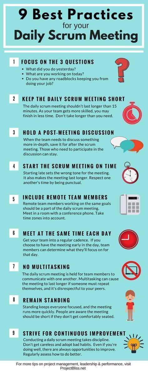 the 9 best practices for your daily scrum meeting infographic poster with instructions on how to use it