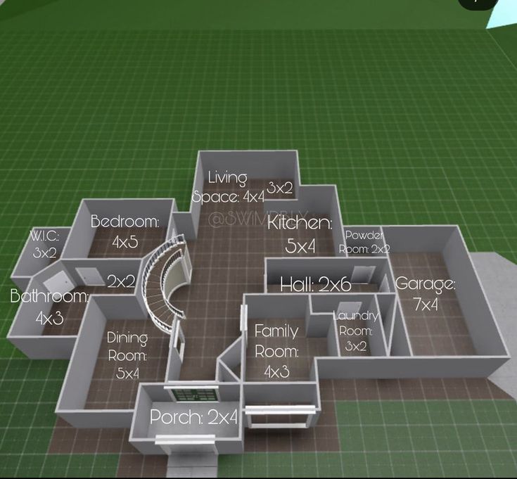 a 3d floor plan for a house with all the rooms and furnishings labeled in white