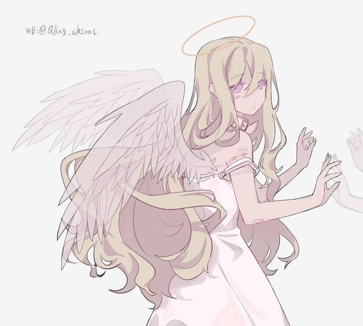 a drawing of an angel girl with long blonde hair and pink dress holding her hands out