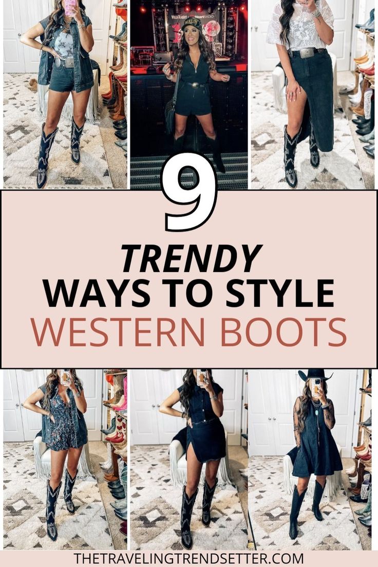 Discover how to style Western boots for women with these fashionable outfit ideas. From casual day looks to chic evening ensembles, Western boots can elevate any outfit. Whether you're pairing them with dresses or denim, find stylish ways to incorporate Western boots into your women's fashion wardrobe and step up your women's shoes game. Cowboy Boots Outfit Winter Dressy, Woman Western Outfits, Casual Western Outfits For Women, How To Style Cowgirl Boots, Black Western Boots Outfit, Cowboy Boots Outfit Winter, Style Western Boots, Western Boot Outfit, Style Cowgirl Boots