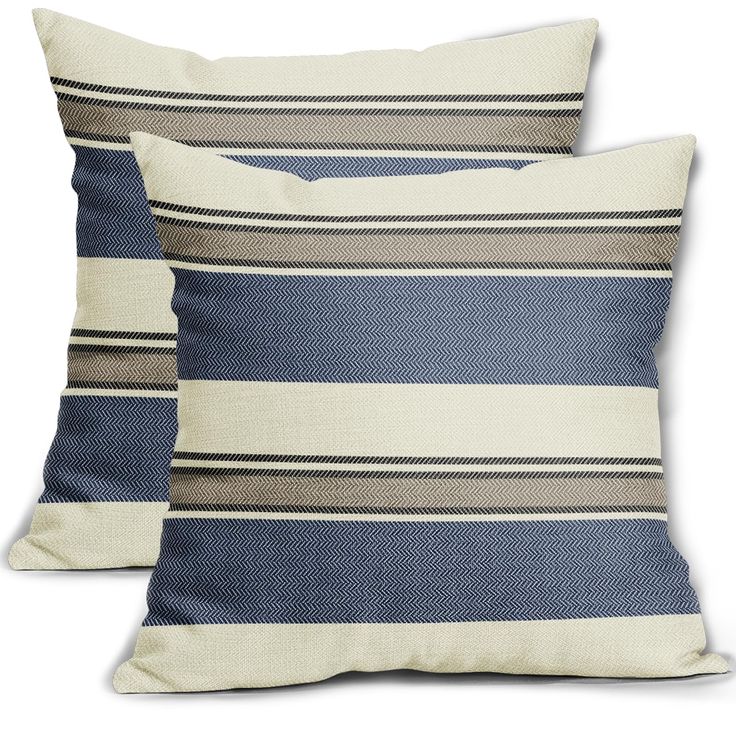 two blue and white striped pillows