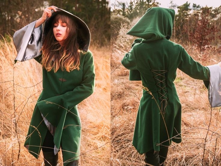 Incredible elven cloak with a wide hood, sleeves and shiny satin lining. Our elven love! The large hood is attached to the cloak with a dense satin cord and can be detached. The cloak is adjustable at the back with a binding. Gorgeous wide sleeves completely cover the arm and can be rolled up. The cloak is fastened with an elven hook that holds cloak's shape tightly. The coat is very light and suitable for warm spring-autumn. Very comfortable, free to move.  Every copy is made to order, so I can Hooded Outerwear For Fantasy Events In Winter, Fantasy Style Winter Outerwear For Fantasy Events, Elvish Long Sleeve Outerwear For Cosplay, Elvish Style Long Sleeve Outerwear For Cosplay, Elvish Outerwear For Fall Cosplay, Fantasy Hooded Winter Outerwear, Elvish Cosplay Outerwear For Fall, Elvish Style Long Sleeve Costume Outerwear, Elvish Long Sleeve Costume Outerwear