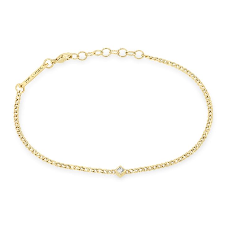 14k gold extra small hollow curb chain bracelet with a bezel set princess cut diamond Curb Chain Bracelet, Princess Cut Diamond, Rings Jewelry Fashion, Princess Diamond, Princess Cut Diamonds, Curb Chain, Princess Cut, Bezel Setting, Mix And Match