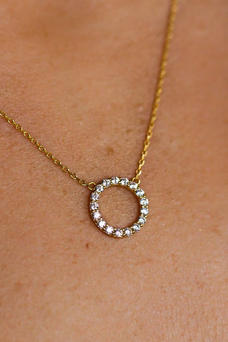 Eternity Necklace Cubic Zirconia | Gold Plated Necklace | Silver Plated Necklace | CZ Eternity Minimalist Circle Necklace | Travel Necklace Classic 14k Gold Open Circle Jewelry, Diamond Circle Halo Jewelry, Minimalist Full Circle Jewelry For Anniversary, Minimalist Halo Necklace, Timeless Yellow Gold Circle Jewelry, Modern Round Halo Jewelry, Classic Full Circle Formal Jewelry, Modern Jewelry With Halo Design For Gift, 14k Gold Open Circle Fine Jewelry