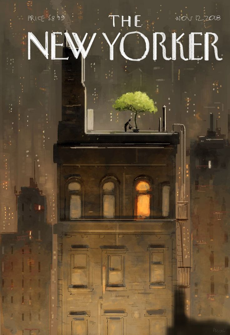 the new yorker magazine cover with a green tree on top of a tall building