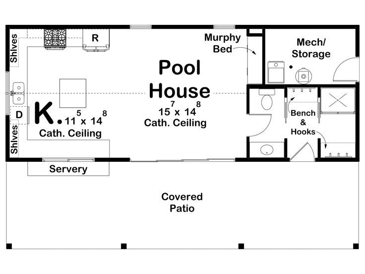 the floor plan for a small house with an attached bathroom and living room, which is also