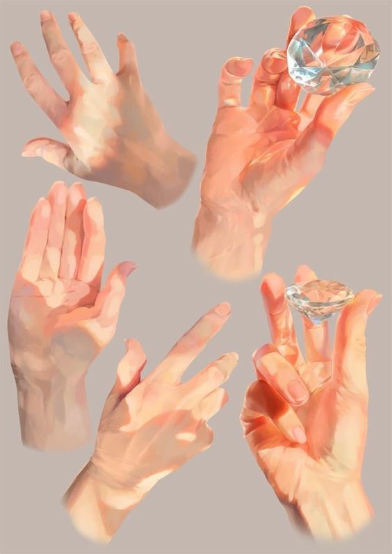 four hands holding an object in the air