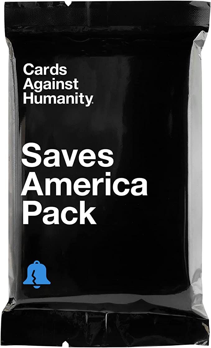 a bag of cards against humanity save's america pack on a white background