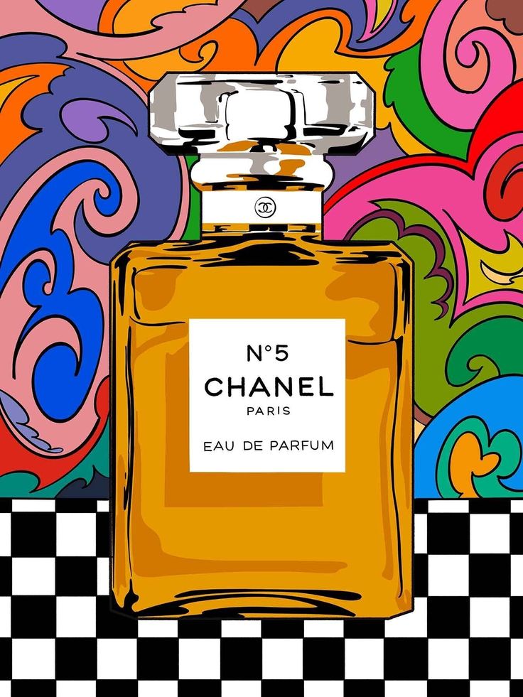 a bottle of chanel perfume on a checkered background