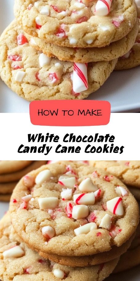 white chocolate candy cane cookies are stacked on top of each other