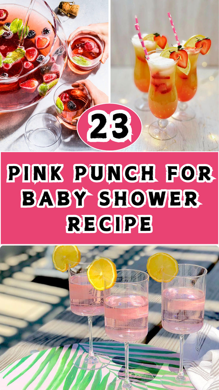 An inviting collection of 23 pink punch recipes perfect for baby showers! Featuring fruity flavors, creative garnishes, and refreshing colors, these drinks will brighten up your celebration and delight your guests. Pink Sherbet Punch Recipes, Pink Punch For Baby Shower Recipe Easy, Pink Punch For Bridal Shower Recipe, Pink And Blue Punch Gender Reveal Recipe, Pink Drink For Kids Party, Pink Drink For Baby Shower Girl, Easy Pink Punch Recipes Non Alcoholic, Pink Party Punch Non Alcoholic, Punch For Baby Shower Recipe