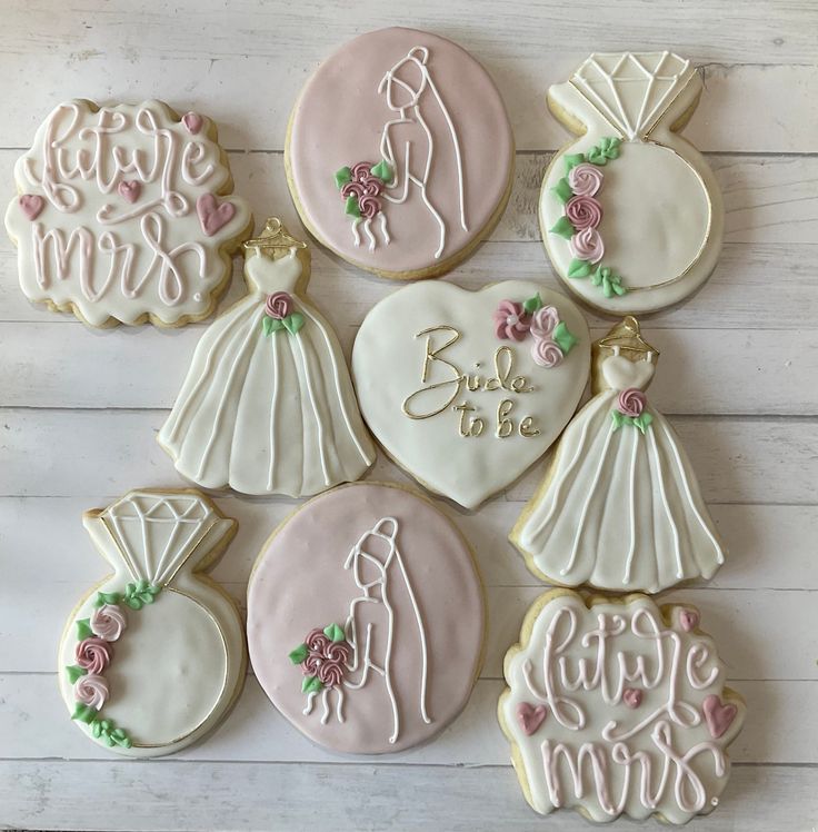 decorated wedding cookies with bride and groom's names