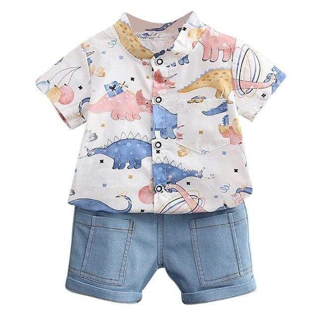 Boy's Clothing W / 90 Baby Boys Dress shirt+ Shorts Pants Playful Short Sleeve Tops With Pockets, Spring Cotton Sets With Dinosaur Print, Cotton Dinosaur Print Sets With Short Sleeves, Cute Dinosaur Print Sets For Summer, Short Sleeve Dinosaur Print Tops For Playwear, Casual Dinosaur Print Tops For Playwear, Casual Tops With Dinosaur Print For Playwear, Cotton Sets With Dinosaur Print And Short Sleeves, Summer Playwear Sets With Pockets