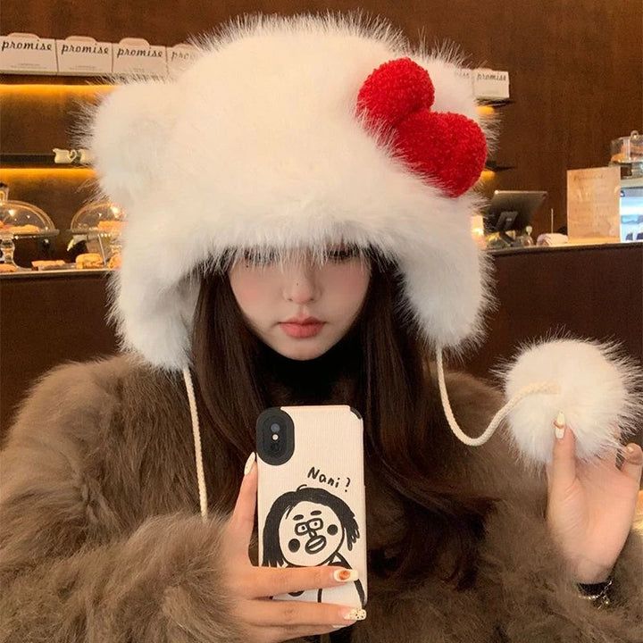 Keep cozy and cute with the Hello Kitty-Inspired Fluffy Hat, the perfect accessory for chilly days! With its ultra-soft material and iconic Hello Kitty-inspired design, this hat is both practical and stylish. Featuring a fluffy texture and playful details like her signature bow, it’s ideal for Sanrio fans looking to add a touch of kawaii magic to their winter outfits. (≧◡≦)💕 Cartoon Bow, Hat Cartoon, Sanrio Plush, Plush Hat, Hello Kitty Bow, Y2k Winter, Hello Kitty Plush, White Caps, Christmas Gifts For Girls