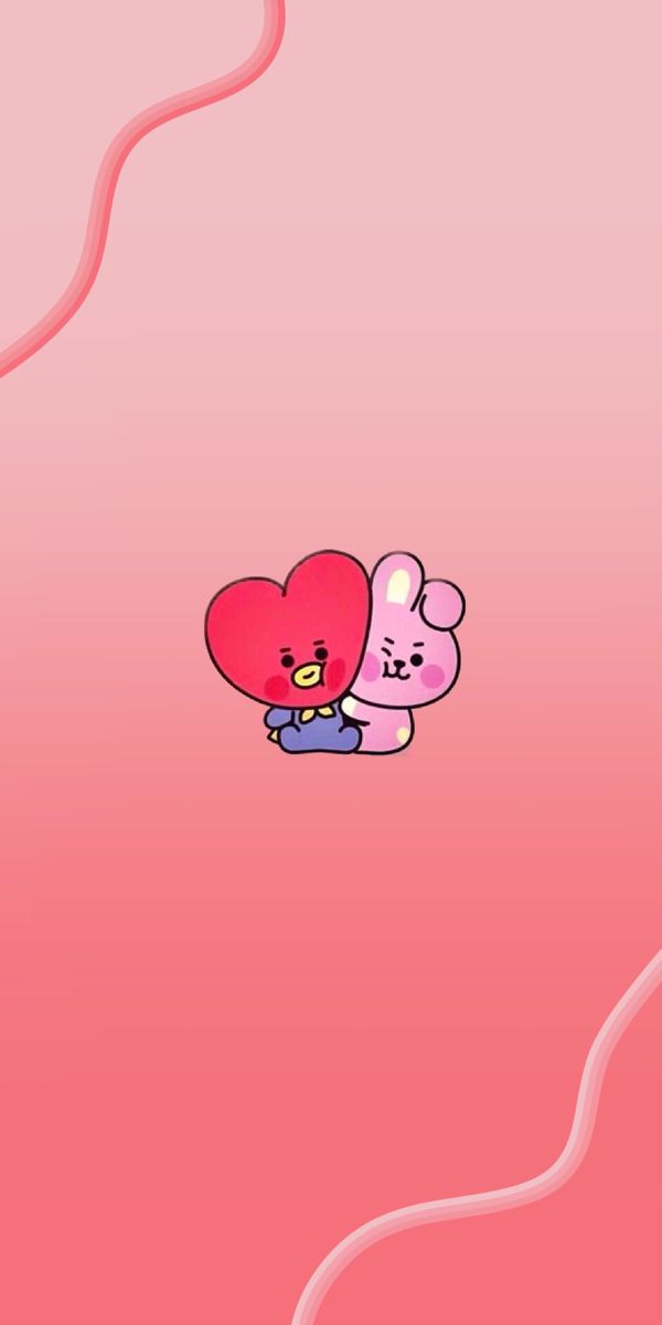 two cartoon characters hugging each other on a pink background