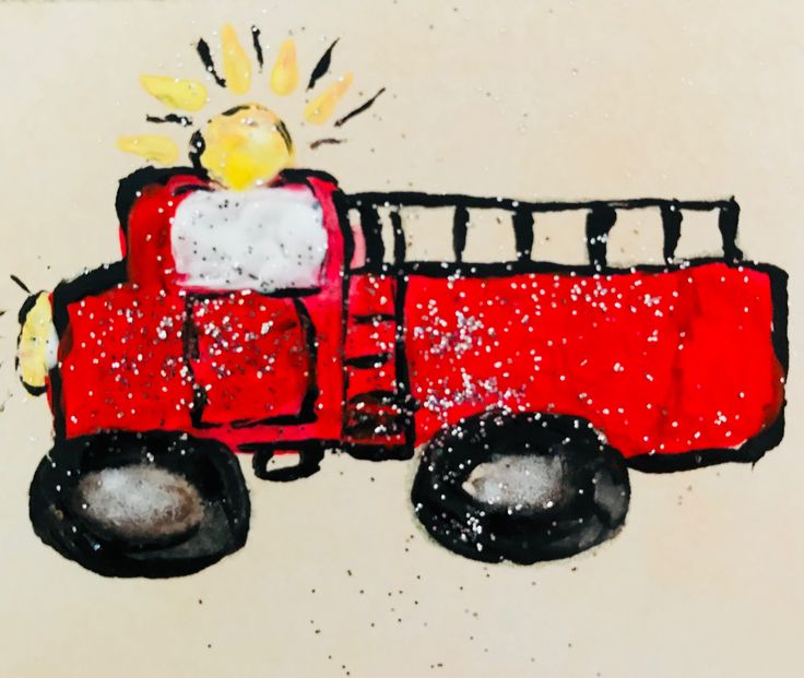 a drawing of a firetruck with snow on it's tires and the words, firetruck