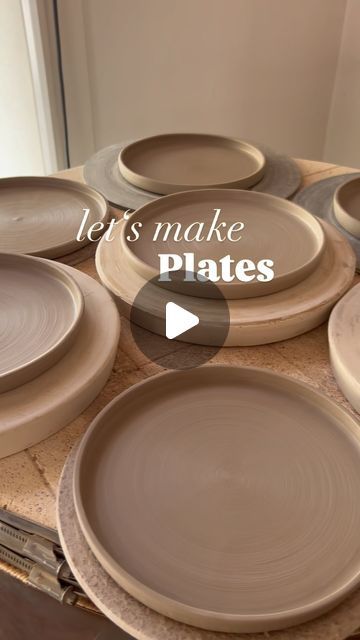 a table topped with lots of plates covered in brown paint and text that reads let's make plates