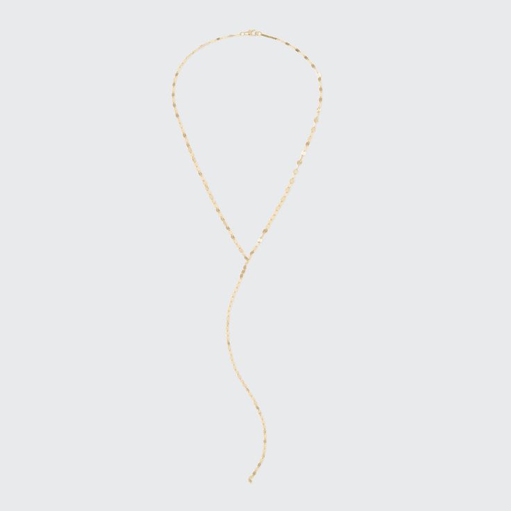 LANA Y-drop chain necklace. 14-karat yellow gold flat link chain. Approx. 16"L; 7.1"L drop. Lobster clasp. Imported. Yellow Gold Link Lariat Necklace, Gold-tone Lariat Chain Necklace, Gold Lariat Necklace With Long Drop Chain, Gold Drop Chain Necklaces, Gold Figaro Chain Lariat Necklace, Gold-tone Lariat Chain Necklaces, Gold Lariat Figaro Chain Necklace, 14k Gold Clavicle Lariat Necklace, Gold Long Drop Chain Necklaces