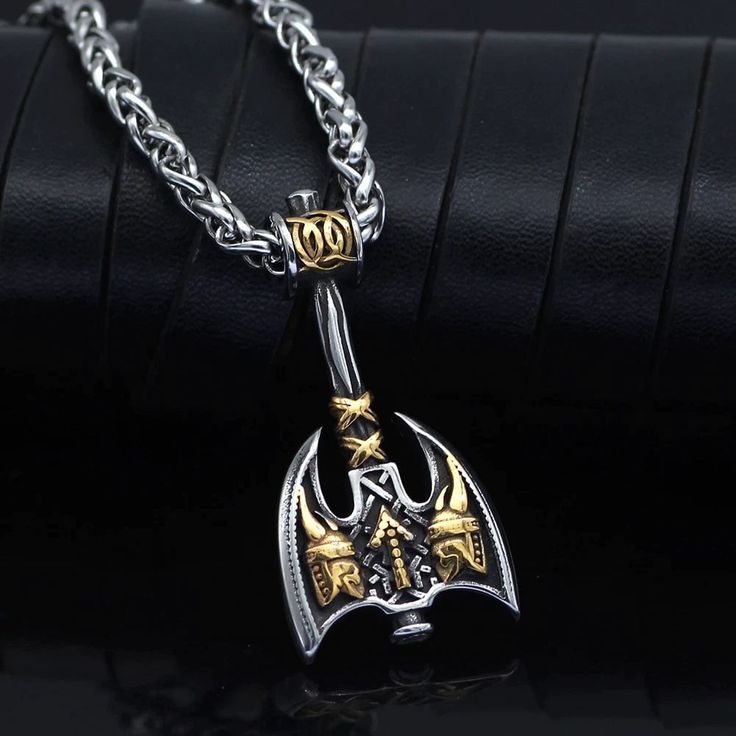 Pendant and Necklace Vikings Axe and Runes Stainless Steel Necklace Ancient Treasures Ancientreasures Viking Odin Thor Mjolnir Celtic Ancient Egypt Norse Norse Mythology Collectible Black Stainless Steel Necklace, Warrior Style Gold Necklaces As Gift, Viking Pendant Necklace Collectible, Viking Style Pendant Necklace Collectible, Collectible Viking Pendant Necklace, Black Warrior Style Jewelry As Gift, Black Warrior Style Jewelry For Gift, Warrior Cosplay, Norse Warrior