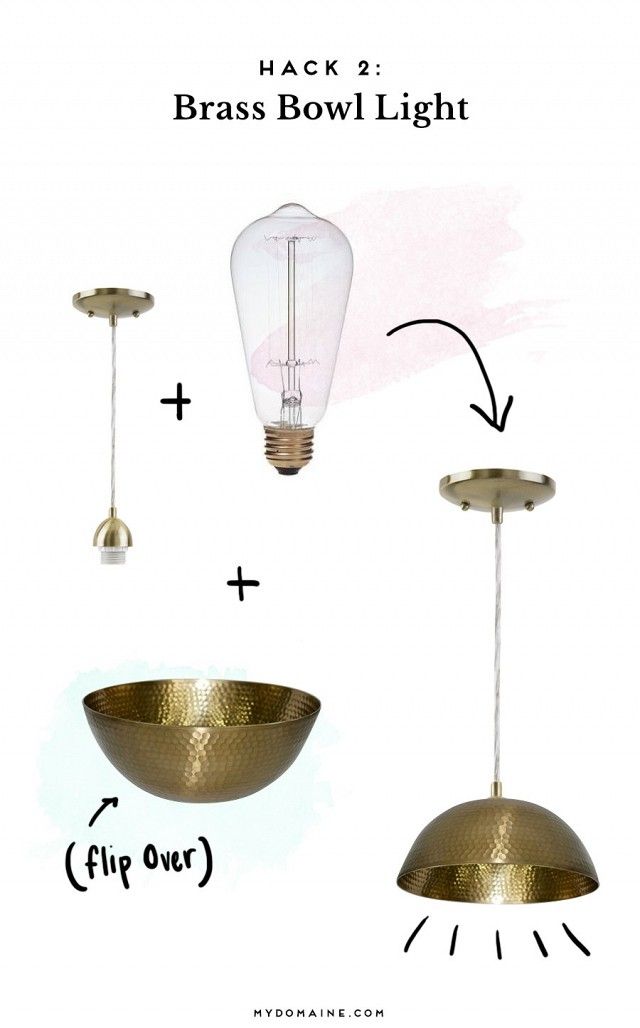 the brass bowl light fixture is shown with instructions for how to install it and how to use