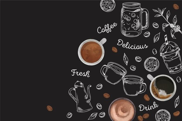 coffee and hot chocolate are arranged in the shape of a circle on a black background