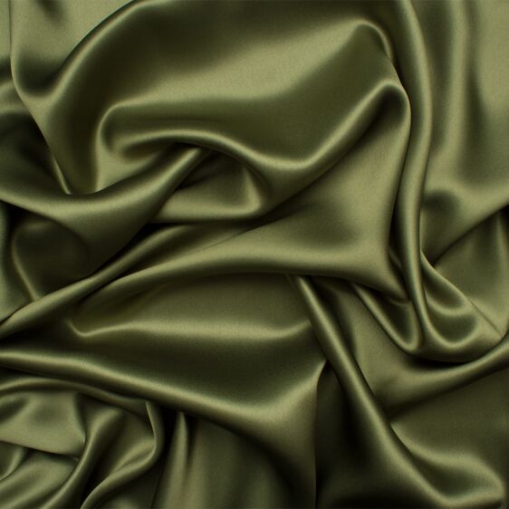 Mid Olive Green Silk Satin | Joel & Son Fabrics Olive Green Aesthetic, Charmeuse Fabric, Silk Wallpaper, Silk Satin Fabric, Club Color, Mood Fabrics, Satin Color, Grass Green, Silk Charmeuse