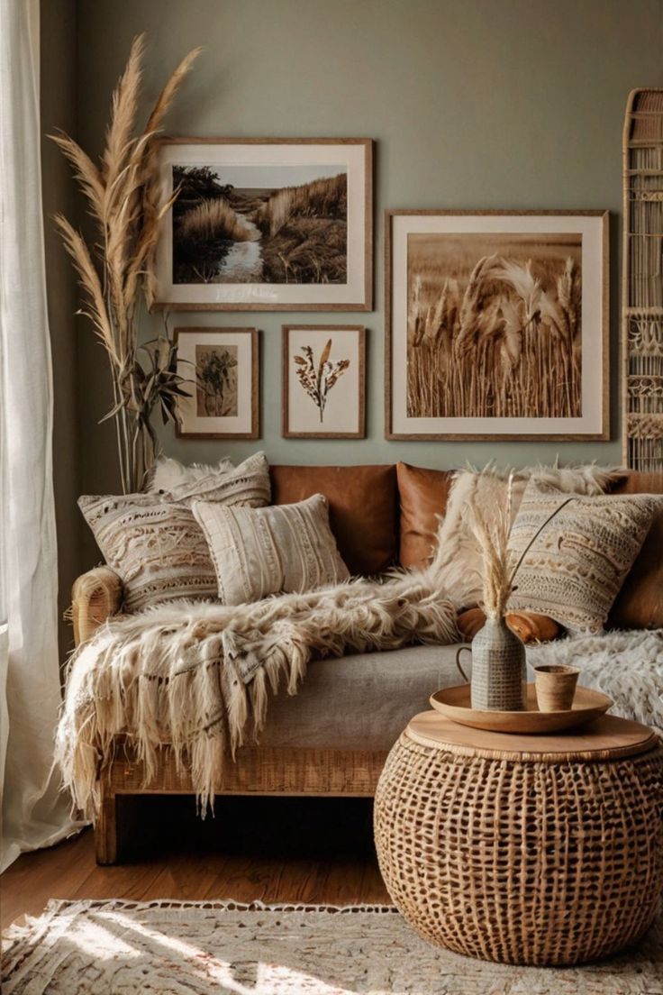 Elegant boho wall art with intricate patterns and earthy tones, ideal for a cozy home. Bohemian Inspiration Board, Home Decor Terracotta, Inviting Living Room Ideas, Farm Boho Living Room, Cozy Earthy Aesthetic, Earthy Boho Home Aesthetic, Boho Farmhouse Aesthetic, Boho Cottagecore Home, Living Room Wall Decor Ideas Boho