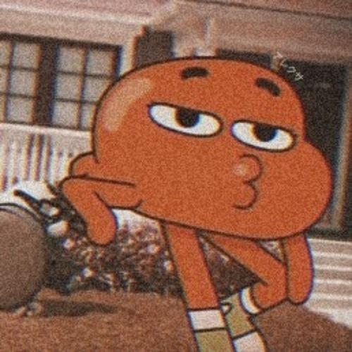 an orange cartoon character standing in front of a house with his hand on his face